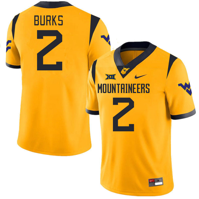 Men #2 Aubrey Burks West Virginia Mountaineers College 2024 New Uniforms Football Jerseys Stitched S